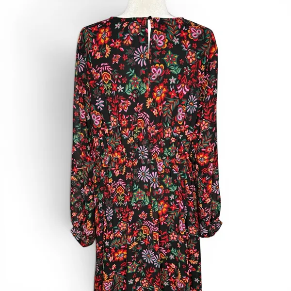 Floral Maxi Dress 2XL‎ Cottagecore Peasant Folklore Semi Sheer Long Sleeve Lined - Image 9