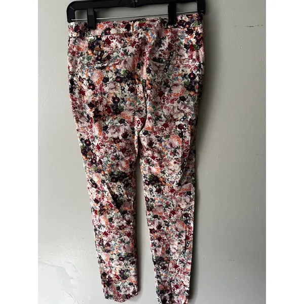 Zara Basic Womens Floral Ankle Trousers Slim Fit Multi Color XS Cotton Blend - Image 2