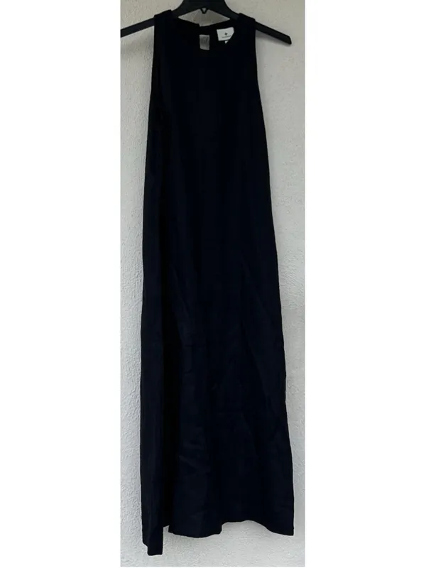Tuckernuck Black Linen Portia Dress Bow Back Breathable Classic Elegant Coastal - Image 5