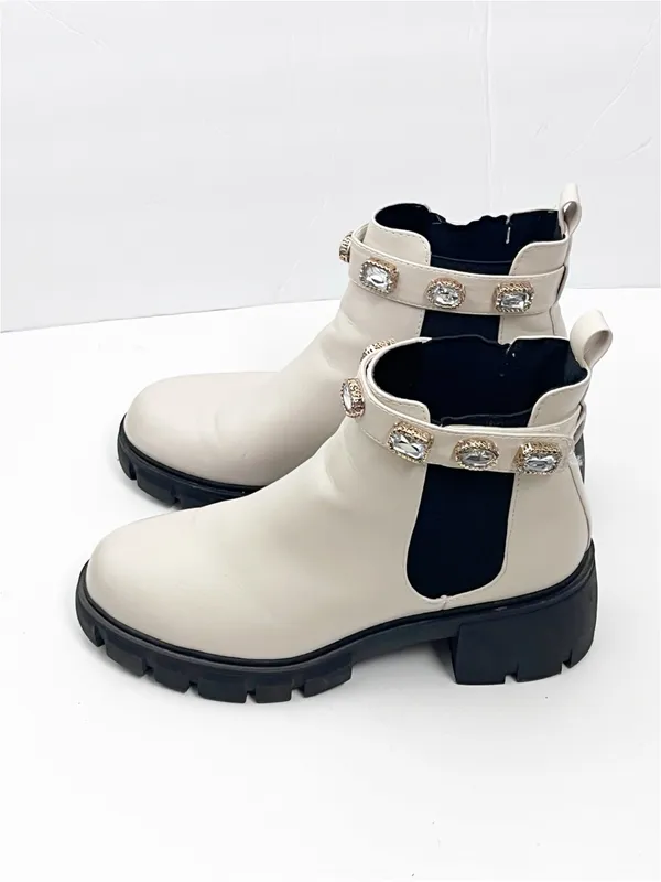 MADDEN GIRL Honey Cream Removable Gem Ankle Strap Chelsea Lug Sole Boots 9M Boho - Image 8