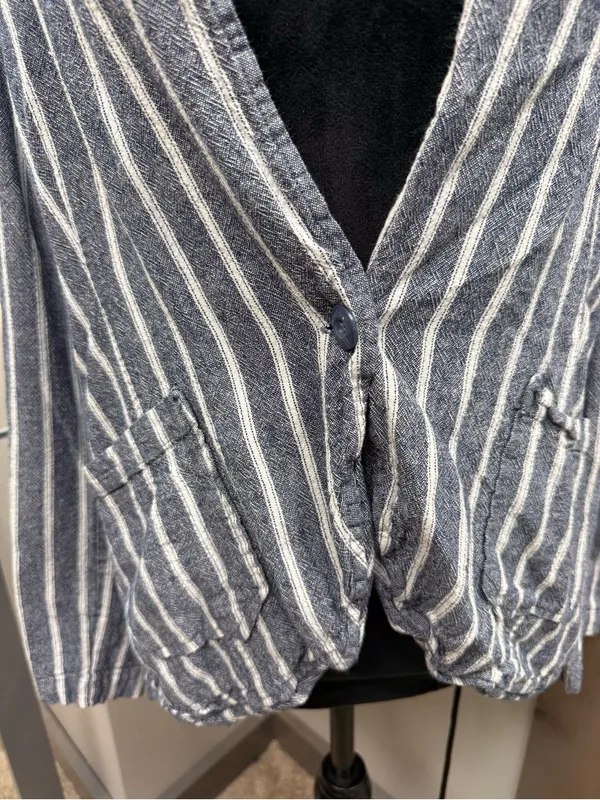 Sanctuary Linen Blend Blue White Stripe Blazer Jacket Women's Size Large - Image 2