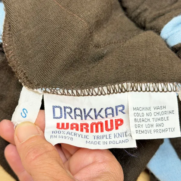 Drakkar Warmup Vintage Brown Blue Stripe‎ Knit Track Pants Womens Small Retro - Image 2