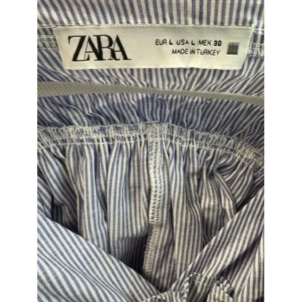 Blue‎ & White Striped Zara Dress With Adjustable Straps & Smocked Waist Size L - Image 3