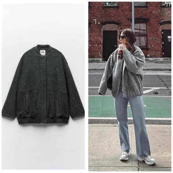 Zara Oversized Wool Blend Bomber Jacket Size Small Dark Gray 8372/313 Chic - Image 2