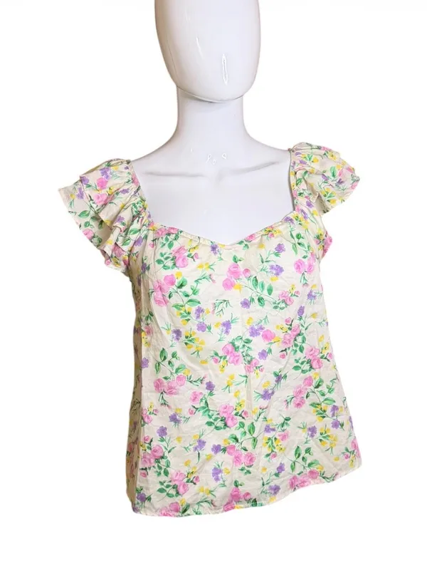 Blu Pepper Floral Ruffle-Sleeve Camisole - Pink/Yellow/Green - Image 3