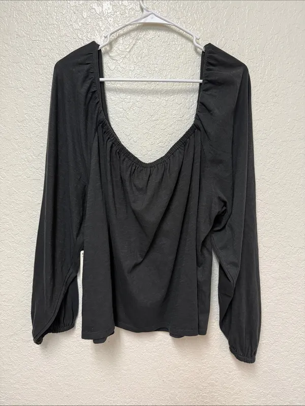 NWT a.n.a Black Off-Shoulder Long Sleeve Tie-Front Top Size 2X - Image 7