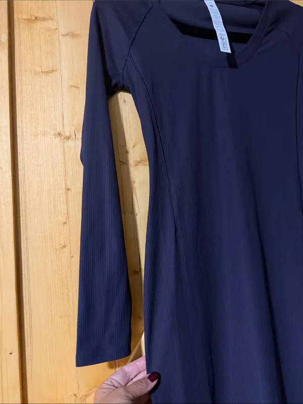 Lululemon All Aligned Ribbed Long-Sleeve Midi Dress - Purple/Grey - Size 4 - Image 4