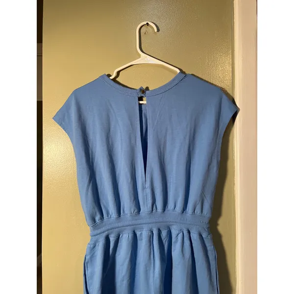 Womens Sz Small Casual Romper Light Blue Open Back Elastic Waist Tie Closure Cap - Image 10