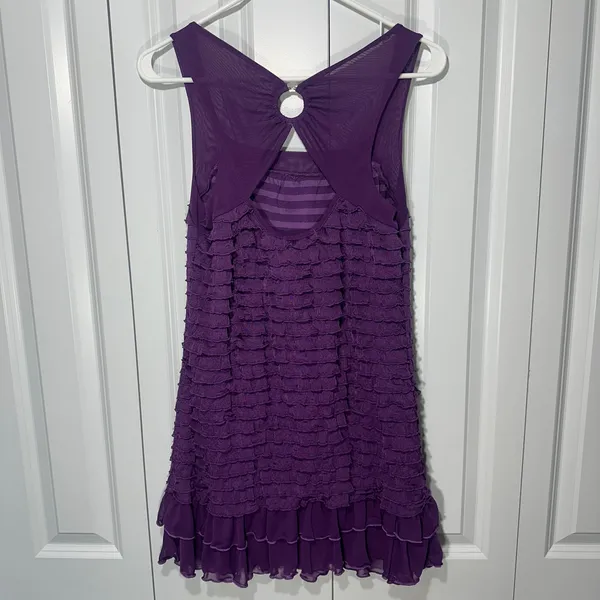 Volume One Ruffle Mini‎ Dress L Y2K Purple Keyhole Sleeveless Fairy Whimsigoth - Image 2