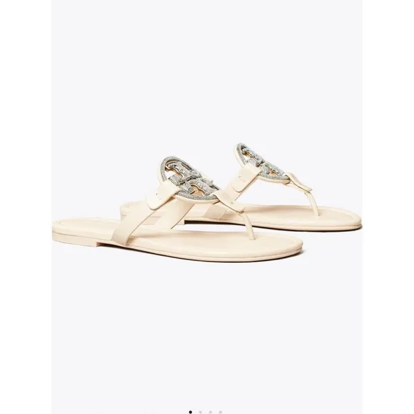 Tory Burch Leather Miller Pave Sandal In Cream Size 5 - Image 2