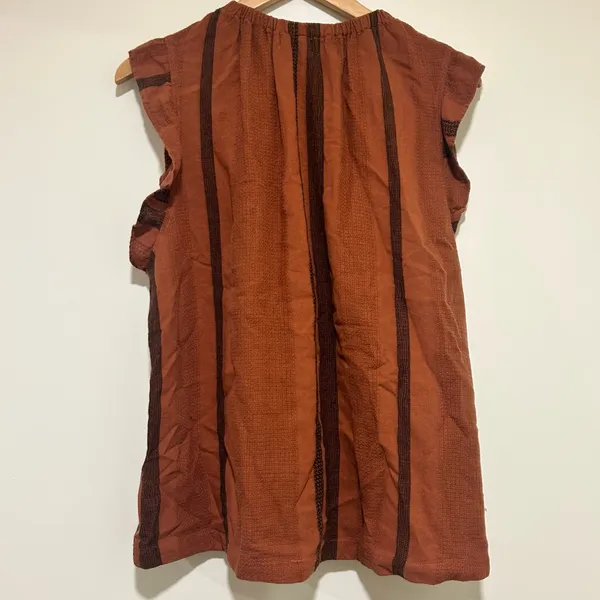 Cloth & Stone Flutter Sleeve Rust Brown & Black Striped Blouse Size XL - Image 5
