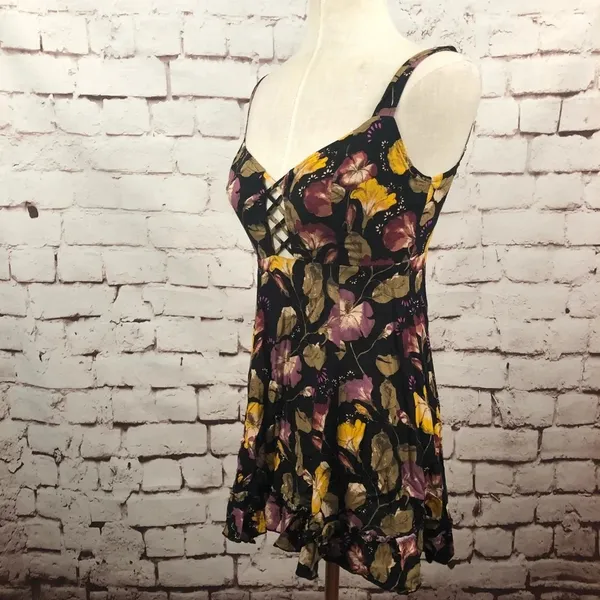 Free People Intimately Black‎ Floral Chemise Dress - Image 5