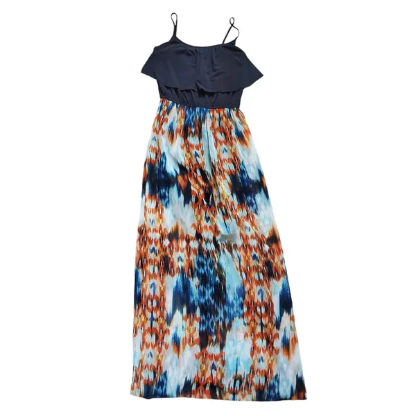 Sweet Storm Dress Women Size Small Sleeveless Orange Black Maxi Gauzy Ruffle - Image 2