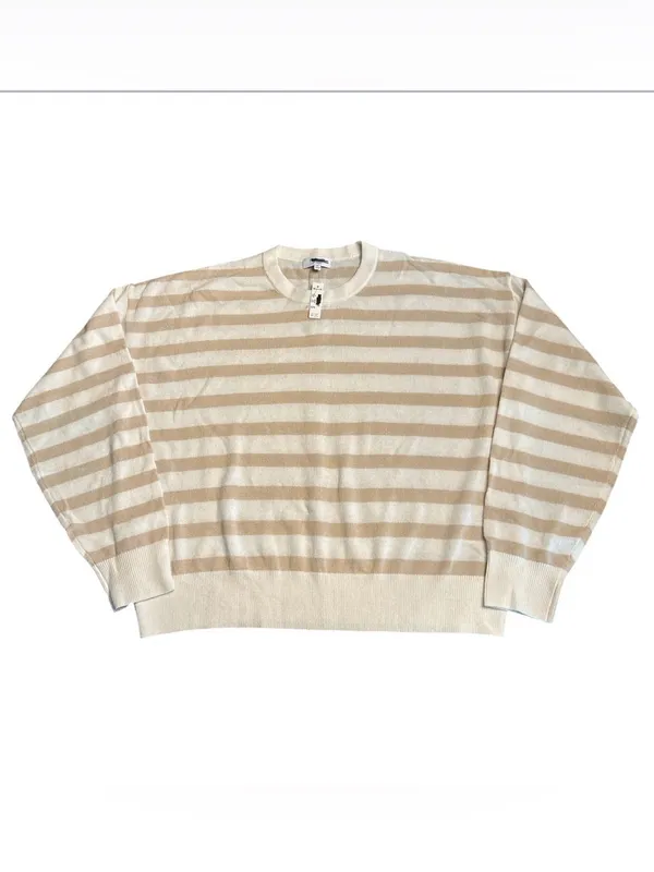 Madewell Crewneck Sweater in Cashmere ivory & biscuit stripe NY916 Size XL NWT - Image 2