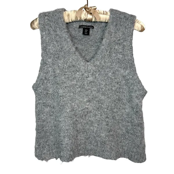 Christian Lacroix Sweater Vest Medium Fuzzy Wool Blend Gray Layering‎ Crop Boxy - Image 3