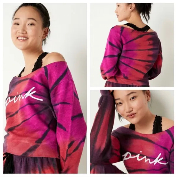 PINK Victoria's Secret Women's Red and Purple Sweater with grommets size Large - Image 2