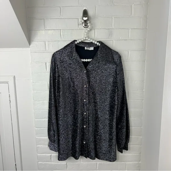 Vintage Montgomery Ward Silver Sparkle Button Down Shirt + Tank Set - Image 11