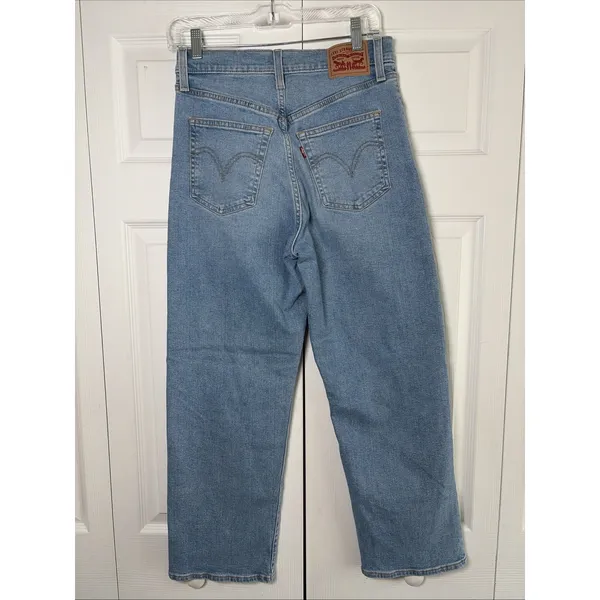 Levis Ribcage Straight Ankle Womens 28 Light Blue Distressed Jeans Retro - Image 2