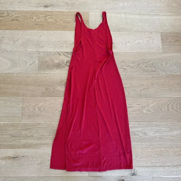 Reformation - Ribbed Tank Midi Dress with Slit in Red - Image 4