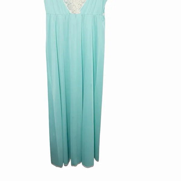 VTG Vanity Fair Nightgown 36 Aqua Blue Lace Maxi Dress 60s 70s USA Nylon - Image 9