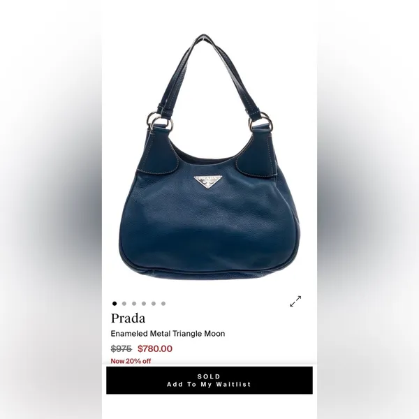 ADDITIONAL PHOTOS Prada Vitello Daino Moon Shoulder Bag Blue Leather Silver - Image 3