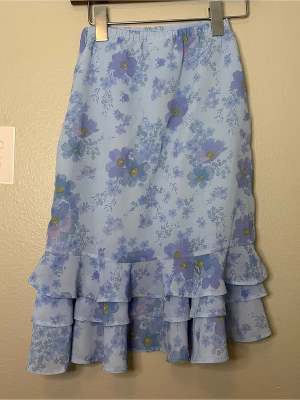 American girl vintage children’s kids Floral Ruffle Midi Skirt Light Blue 7 - Image 3