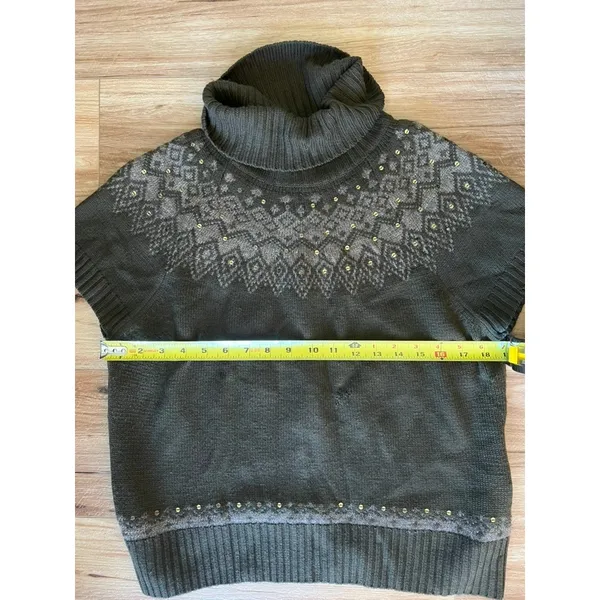 Jones New York Merino Wool Fair Isle Sequin Turtleneck Short Sleeve Sweater L - Image 8