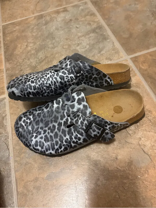 Birkenstock Black and White Leopard Print Boston Clogs - Image 2