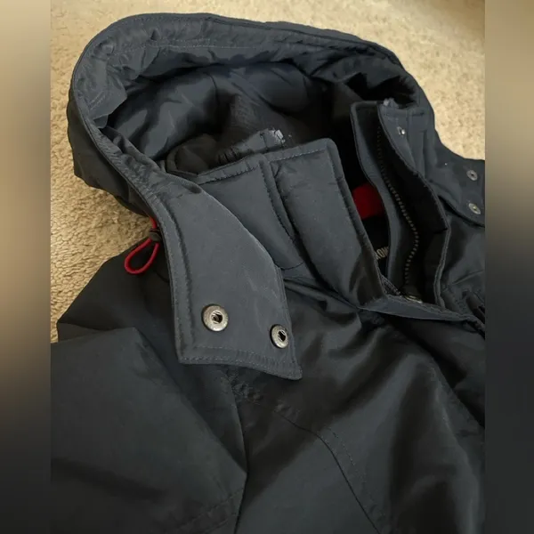 Abercrombie & Fitch Women's Navy Parka Coat with Hood Full Zip Snap Size S - Image 15