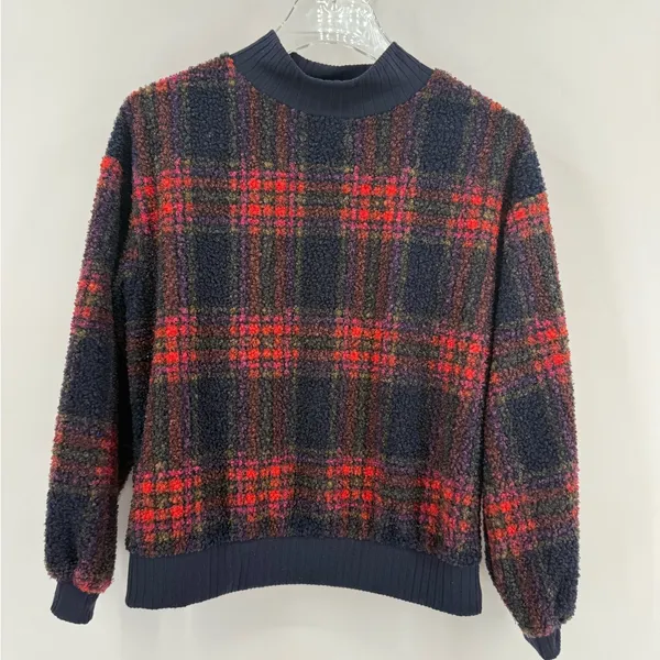 Anthropologie Porridge Plaid Sherpa Fleece Pullover‎ Sweater xs - Image 3
