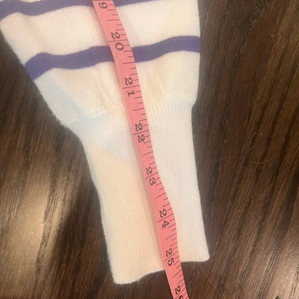 Striped Purple and White Women's Crew Neck Sweater - Image 3