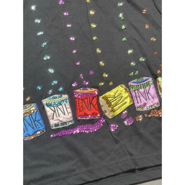 Vintage Size M Embroidered‎ Beaded INK Tee Shirt Unique Y2K Embellished F-142 - Image 2