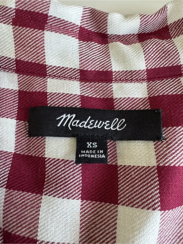 Madewell Central Drapey Top in Red and White Gingham Check Sz XS - Image 4