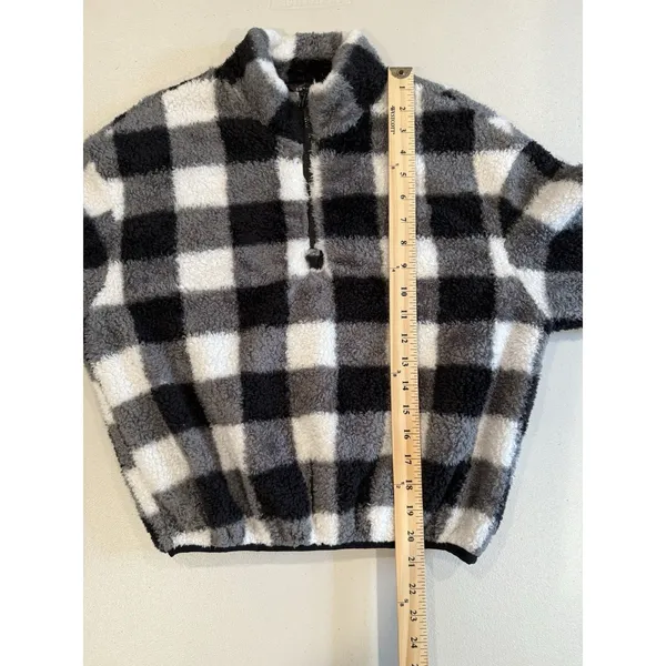 Buffalo Plaid Checkered Sherpa Zip Jacket Women Small Stretch Soft Travel Preppy - Image 4