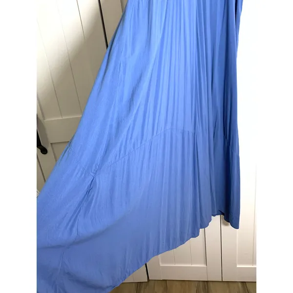 Love X Design Maxi Dress XL Blue Rayon Boho Flowy Tiered Tie Shoulder Resort - Image 8