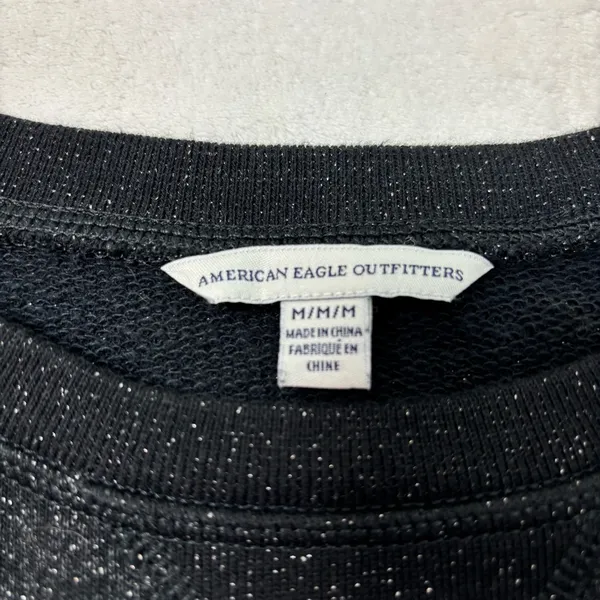 American Eagle Outfitters Black Metallic Pullover Top Long Sleeve Slit Sides M‎ - Image 8