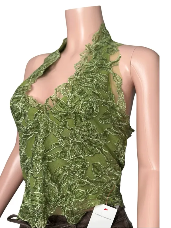 JADED LONDON Roswen Lace Corset Halter Top, Green, 8 (US) - Image 8