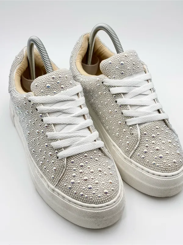 Betsey Johnson Women’s Sidny Pearl Lace-Up Sneakers, Size 6.5 - Image 4