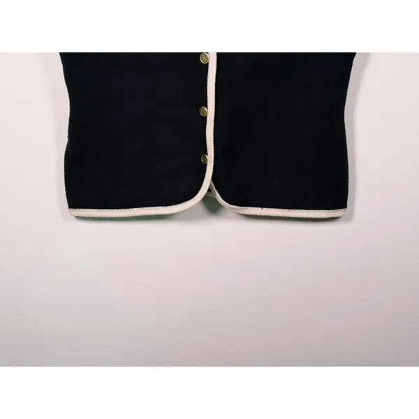 Abercrombie Mara V-Neck Gold Button Sweater Vest Womens M Black Preppy Old Money - Image 8