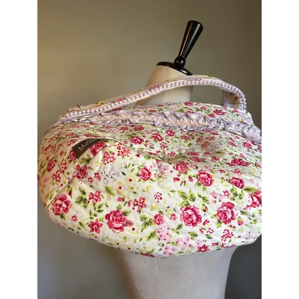 Matilda Jane Floral Quilted Tote Bag Ruffle Purple Gingham Cottagecore NWT retro - Image 7