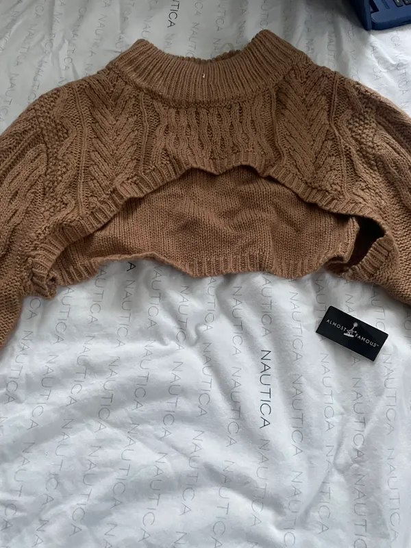 Women Half Sweater Size Medium Tan - Image 2