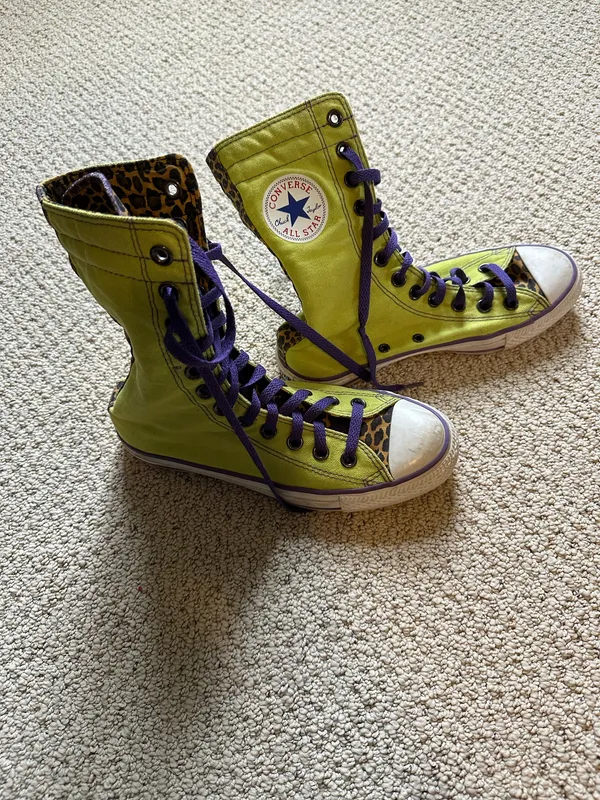 Converse All Star High-Top Sneakers Lime Green and Leopard Print W 6.5/M 4.5 - Image 2