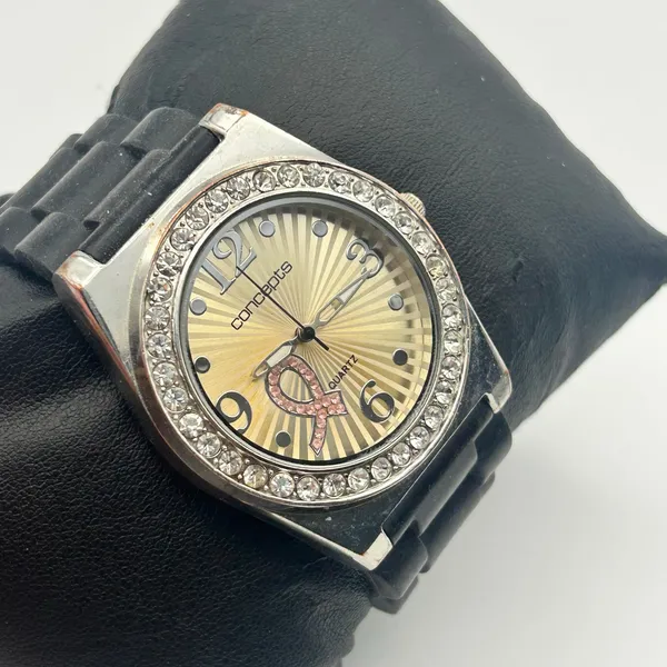 Concepts Breast Cancer Awareness Quartz Watch Crystal Bezel Black Silicon Band - Image 3