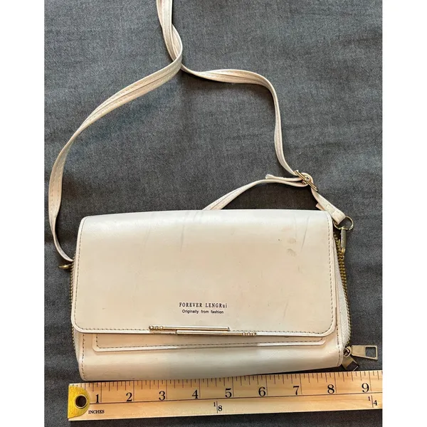 Forever LengRui Cream White Crossbody Wallet Bag Rhinestone Accents Organizer - Image 12
