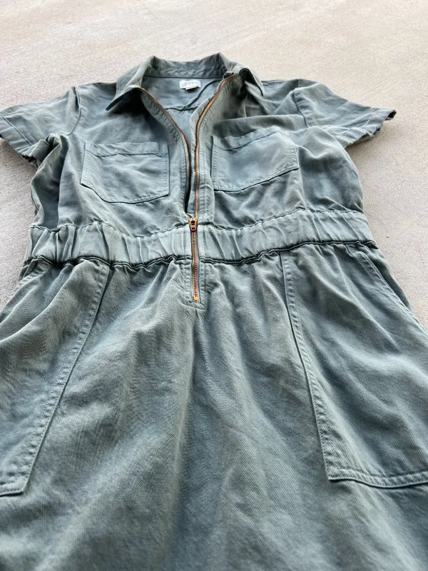 J.Crew Utility Shirt Dress‎ Size 8 Green Zip Front - Image 11