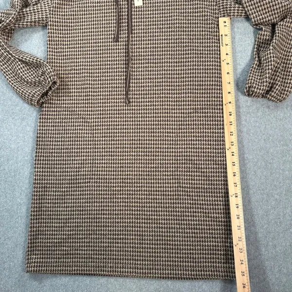 Max Studio Houndstooth Cowl Neck Dress Women's Medium Brown Long Sleeve Pockets - Image 5