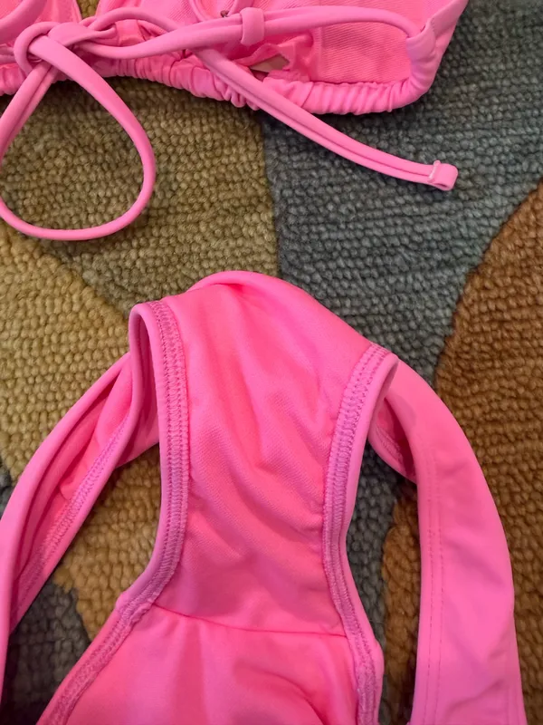 Hollister Co. Swim Bikini Two Piece Set Neon Pink Low Rise Bottoms Triangle Top - Image 7