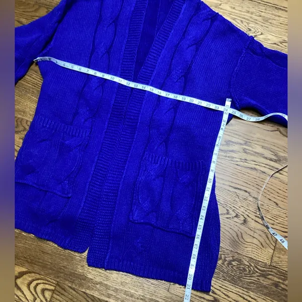 POL chunky cable knit sweater Long open front Belted cardigan Royal Size M/… - Image 8
