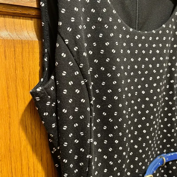 Elle Polka Dot Sleeveless Mini Swing Dress w/ Cobalt Blue Belt - Size 8 - Image 3