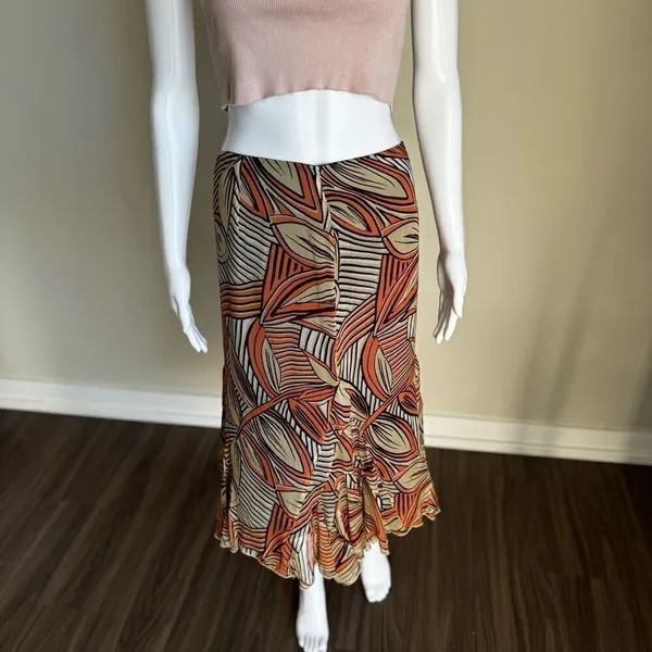 Dana Buchman Tribal Asymmetrical Silk Midi Skirt Size 10 - Image 2